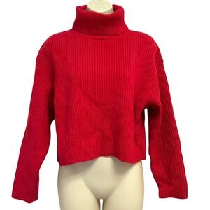 Line & Dot Sweater Womens Small Red Turtleneck Ribbed Knit Cropped Pullover